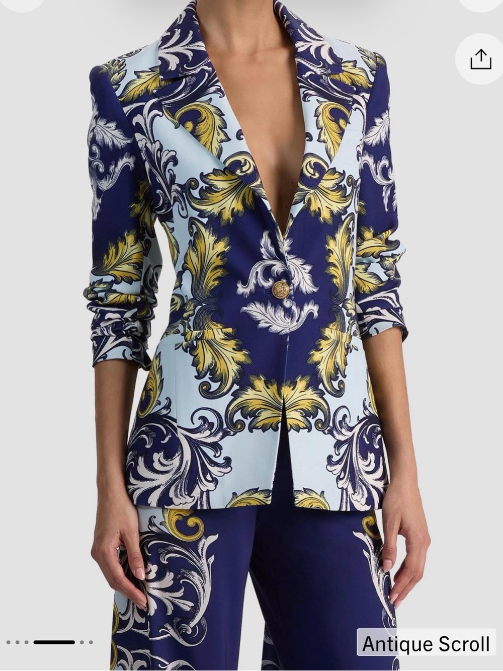 Alice + Olivia Navy, Light Blue & Gold Antique Scroll Blazer